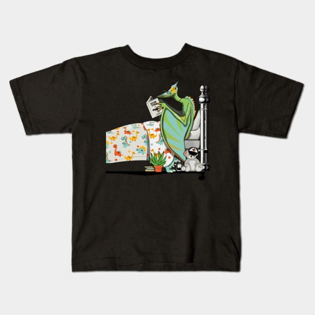 Dinosaur Pterodactyl Bedtime Reading Kids T-Shirt by InTheWashroom